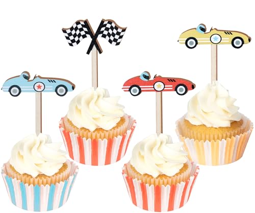 CORNER LACE 16pcs Rennauto Holz Cupcake Toppers, Racing Flagge Cupcake Picks Kuchen Dekorationen Baby Dusche Geburtstag Party Bevorzugungen Supplies CORNER LACE 16pcs Rennauto Holz Cupcake Toppers, Racing Flagge Cupcake Picks Kuchen Dekorationen Baby Dusche Geburtstag Party Bevorzugungen Supplies von CORNER LACE