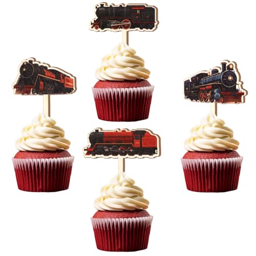 CORNER LACE Cupcake-Aufsätze aus Holz, Retro-Zug, Vintage-Stil, Zug, Cupcake-Picks für Geburtstag, Babyparty, Eisenbahn-Transport, Themenparty, Gastgeschenke, 16 Stück CORNER LACE Cupcake-Aufsätze aus Holz, Retro-Zug, Vintage-Stil, Zug, Cupcake-Picks für Geburtstag, Babyparty, Eisenbahn-Transport, Themenparty, Gastgeschenke, 16 Stück von CORNER LACE