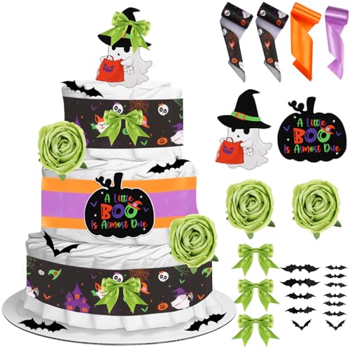 CORNER LACE Halloween-Babyparty-Windelkuchen-Dekorationsset, Orange / Lila, für Geburtstag, Geschlechtsoffenbarung, inklusive pastellfarbenem Regenbogenband, Fliege, Dekorkarte, künstliche Blume CORNER LACE Halloween-Babyparty-Windelkuchen-Dekorationsset, Orange / Lila, für Geburtstag, Geschlechtsoffenbarung, inklusive pastellfarbenem Regenbogenband, Fliege, Dekorkarte, künstliche Blume von CORNER LACE