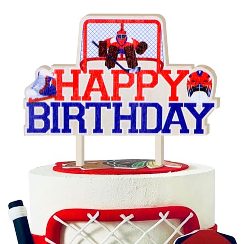 CORNER LACE Hockey-Kuchenaufsatz aus Holz, Eishockey-Ball, Happy Birthday-Kuchendekorationen, Lacrosse-Sport-Mottoparty-Zubehör, Gastgeschenk-Dekoration von CORNER LACE