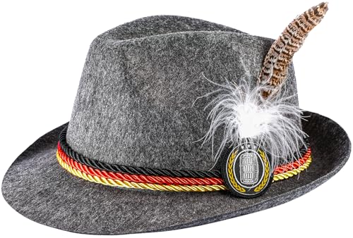 COSAVOROCK Oktoberfest Bayerischer Hut Trachtenhut Tirol Mütze Tirolerhut Grau L von COSAVOROCK