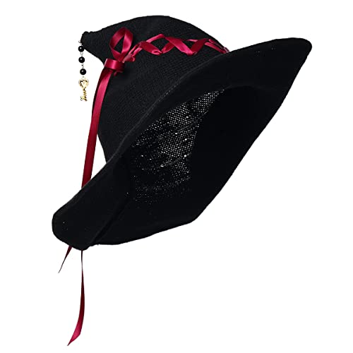 COSDREAMER Damen Hexenhut Wolle Strickmütze für Halloween Weihnachten Kostüm Party (Schwarz Rot Herz) von COSDREAMER