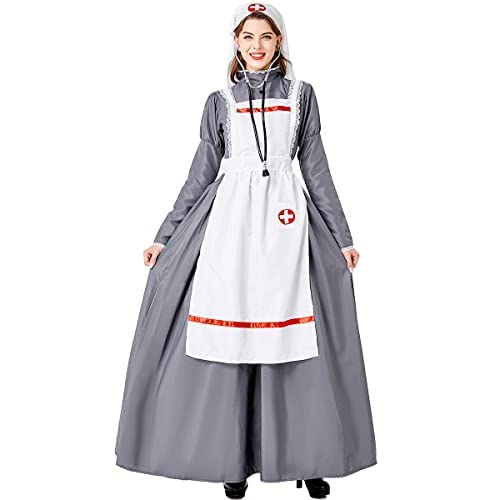 COSDREAMER Damen Mittelalter Krankenschwester Kleid Bürgerkrieg Krankenschwester Kostüm Halloween Krankenschwester Kostüm, Mehrfarbig, L von COSDREAMER