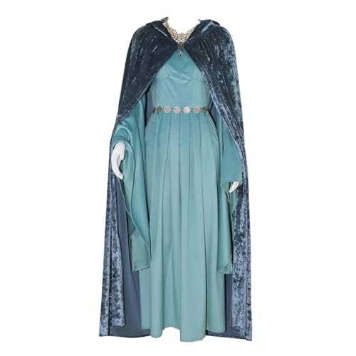 COSDREAMER Damen Prinzessin Cosplay Kleid mit Umhang Blau Halloween Elfenkönigin Rollenspiel Kostüm von COSDREAMER