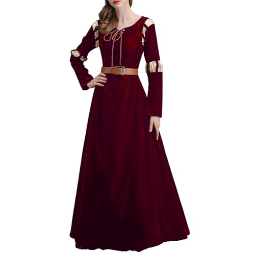 COSDREAMER Damen Renaissance Mittelalter Kostüm Cosplay Kleid Halloween Renaissance Outfit (S, Wein rot) von COSDREAMER
