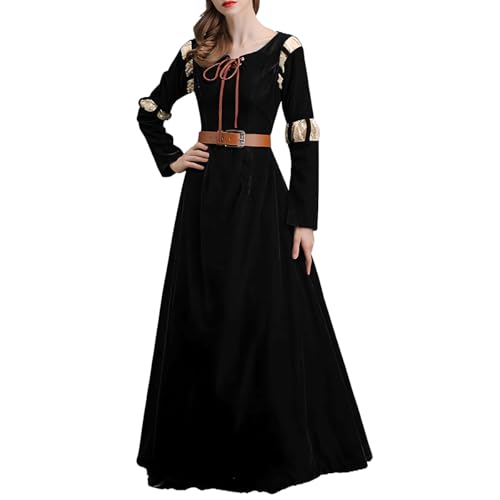 COSDREAMER Damen Renaissance Mittelalter Kostüm Cosplay Kleid Halloween Renaissance Outfit (schwarz, XXL) von COSDREAMER