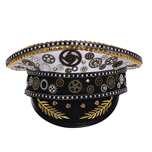 COSDREAMER Damen Schwarz Rave Captain Military Party Hut Burning Man Captain Festival Hut von COSDREAMER