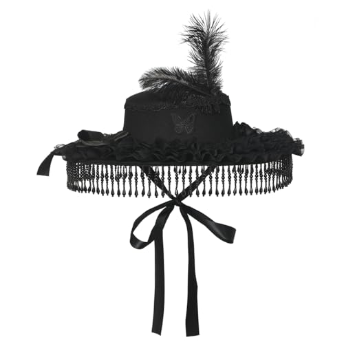 COSDREAMER Damenhut, Gothic-Stil, Steampunk-Stil, unregelmäßiger Schleier, Partyhut, Schwarz / Weiß, Schwarze Kette., 57cm/22.11'' COSDREAMER Damenhut, Gothic-Stil, Steampunk-Stil, unregelmäßiger Schleier, Partyhut, Schwarz / Weiß, Schwarze Kette., 57cm/22.11'' von COSDREAMER
