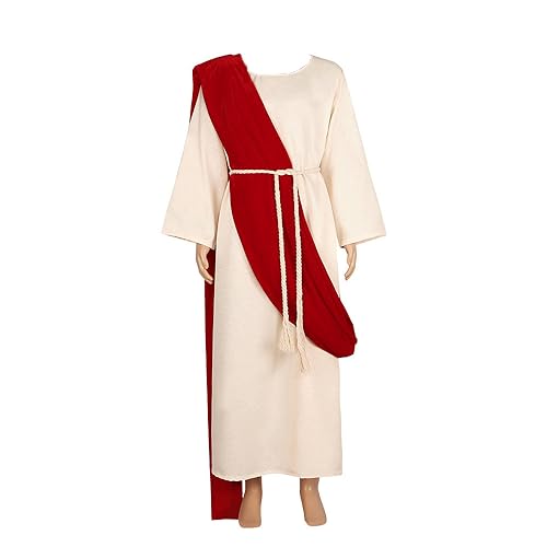 COSDREAMER Erwachsene Halloween Jesus Kostüm Christ Saint Robe biblische religiöse Schal Schal Taille Seil Fancy Kleid Set (DE/NL/SE/PL, Alphanumerisch, XL, Regular, Regular, weiß) (weiß, L) von COSDREAMER