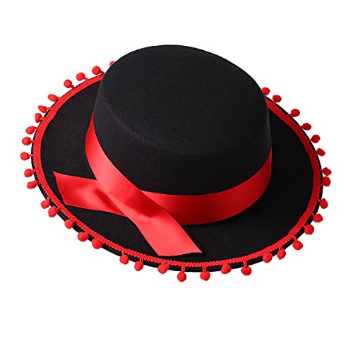 COSDREAMER Erwachsenenkostüm Spanischer Hut Schwarz Rot Matador Hut Sombrero Hut (Schwarz) von COSDREAMER