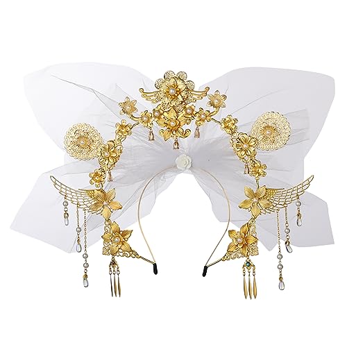 COSDREAMER Haarband für Damen, goldfarben, Blume, Schafhorn, Gothic, Kopfbedeckung, Kostüm, Steampunk, Cosplay (Gold) von COSDREAMER