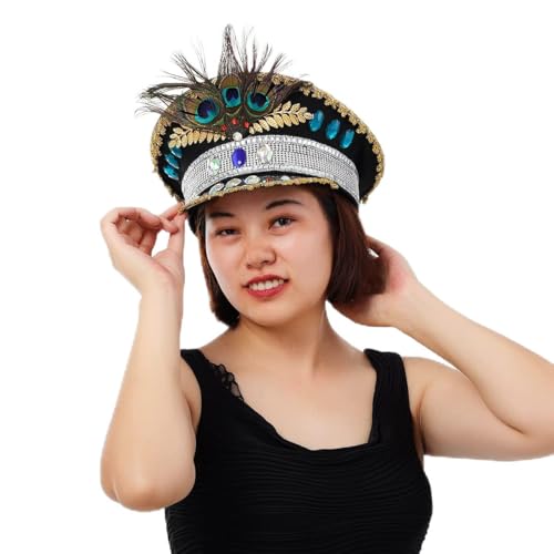 COSDREAMER Herren Festival Burning Pailletten Military Captain Top Hat Erwachsene Steampunk Headwear Cap von COSDREAMER