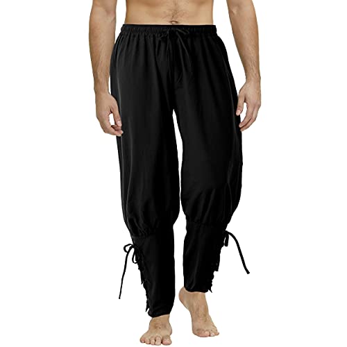 COSDREAMER Herren Mittelalterhose Wikinger Piraten Kostümhose Schwarz 3XL von COSDREAMER