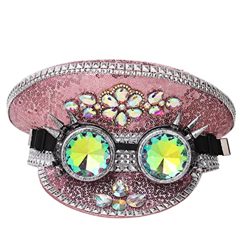 COSDREAMER Herren Steampunk Zylinder Hüte Pailletten Brille Militär Cap Punk Halloween Klassische Armee Militär Cap COSDREAMER Herren Steampunk Zylinder Hüte Pailletten Brille Militär Cap Punk Halloween Klassische Armee Militär Cap von COSDREAMER