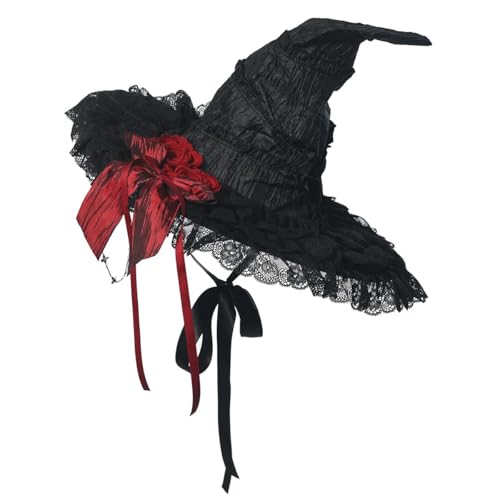 COSDREAMER Hexenhut für Damen, Wolle, Strickmütze für Halloween, Weihnachten, Kostüm, Party, Blumen, Sterne, Schleife (A) von COSDREAMER