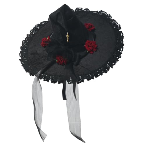 COSDREAMER Hexenhut für Damen, Wolle, Strickmütze für Halloween, Weihnachten, Kostüm, Party, Blumen, Sterne, Schleife (B) von COSDREAMER