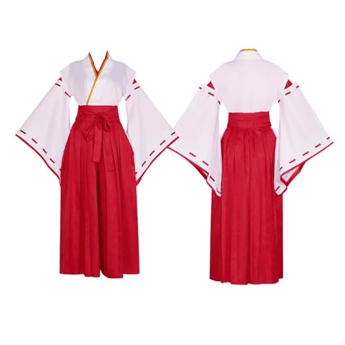 COSDREAMER Japanese Anime Damen Kimono Robe Yukata Rüschen Tops Hosen Set (Rot, M) von COSDREAMER