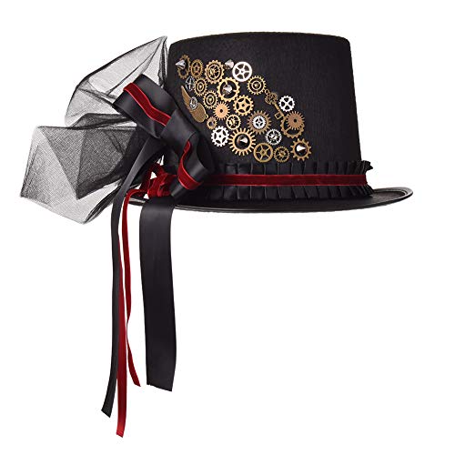 COSDREAMER Steampunk Hut, für Damen und Herren, Gothic Stil, viktorianischer Stil, Schleier, Schleife, 60 cm COSDREAMER Steampunk Hut, für Damen und Herren, Gothic Stil, viktorianischer Stil, Schleier, Schleife, 60 cm von COSDREAMER