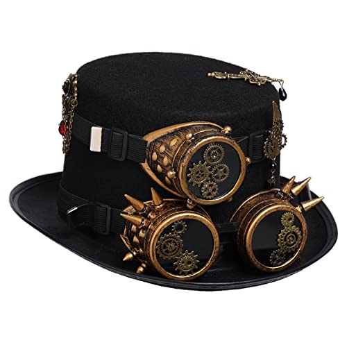 COSDREAMER Steampunk Top Hüte Goggle Gear Hut (schwarz, 58 cm) von COSDREAMER