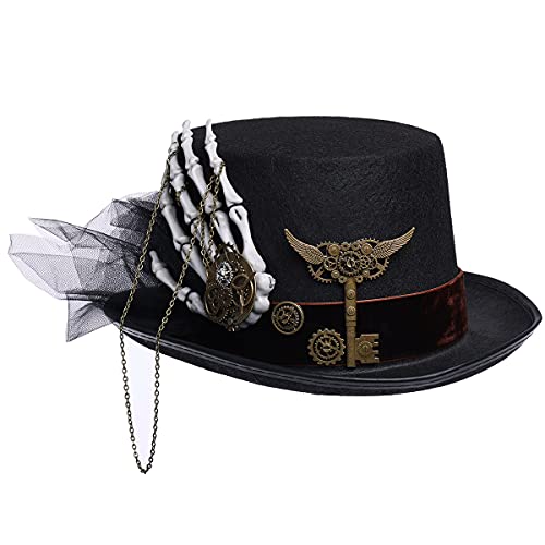 COSDREAMER Steampunk Top Hüte Goggle Gear Hut für Damen und Herren Gr. large, Schwarz (60cm, Schwarz 5) von COSDREAMER