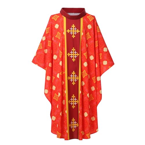 COSDREAMER Unisex Kirchenweste Priester Klergie Chasuble katholische Masse Kostüm Robe (Rot, X-Large) von COSDREAMER