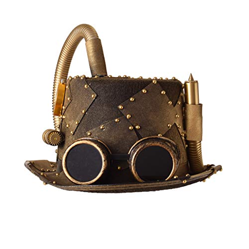 COSDREAMER Unisex Steampunk Zylinder Halloween Kostüm Hut mit Brille Braun 58cm von COSDREAMER