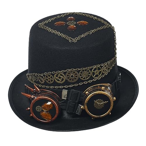 COSDREAMER Damen Steampunk Uhr Zifferblatt Blume Zylinder Feder Halloween Kostüm Hut (60 cm) D von COSDREAMER