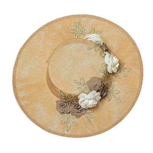 COSDREAMER Viktorianischer Hut für Damen und Mädchen, Teeparty Hüte, Vintage Blumen, Flacher Hut (Beige A) von COSDREAMER