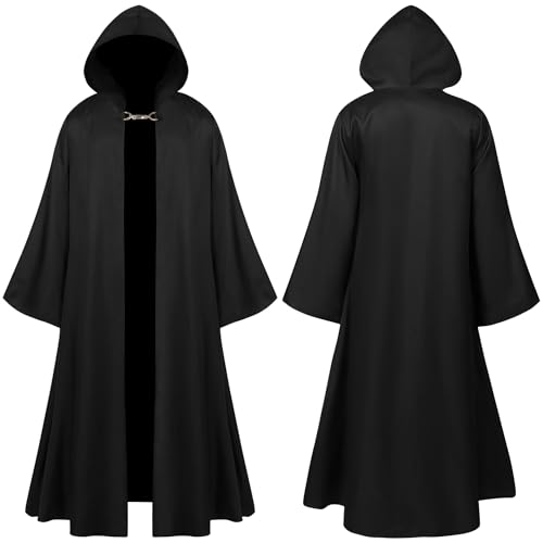 COSDREAMER Zauberer-Umhang mit Kapuze, Herrenkostüm, Hexenumhang, Renaissance, Mittelalter-Umhang (Schwarz, M) von COSDREAMER