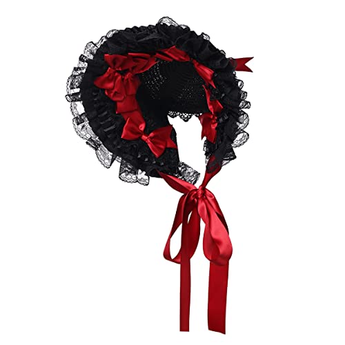 COSDREAMER viktorianische Spitzenmützen mit Blumen für Mädchen und Frauen (schwarz rot) von COSDREAMER