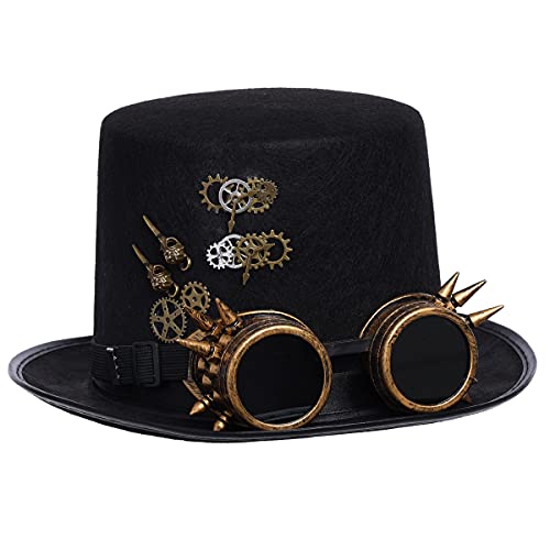 COSDREAMER Steampunk Top Hüte Goggle Gear Hut für Damen und Herren Gr. large, Schwarz (60cm, Schwarz 3) von COSDREAMER
