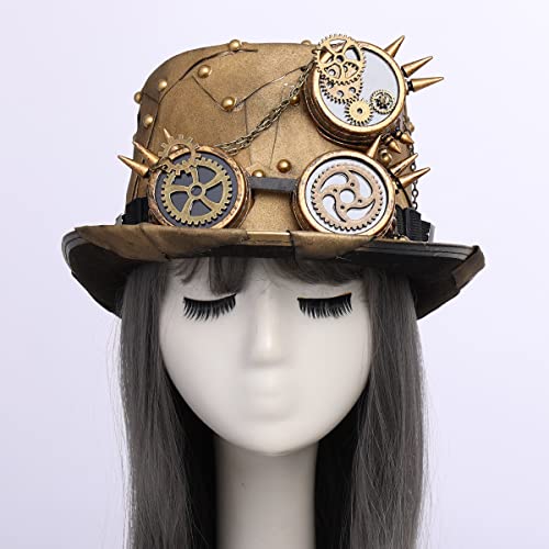 COSDREAMER Steampunk Top Hüte Goggle Gear Hut für Damen und Herren Gr. medium, Schwarz (L, Gold) von COSDREAMER
