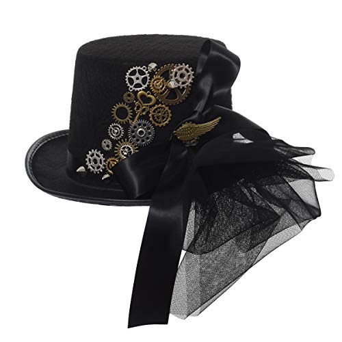 COSDREAMER Steampunk-Hut für Damen und Herren, Gothic-Stil, 60 cm, Schwarz 8 von COSDREAMER