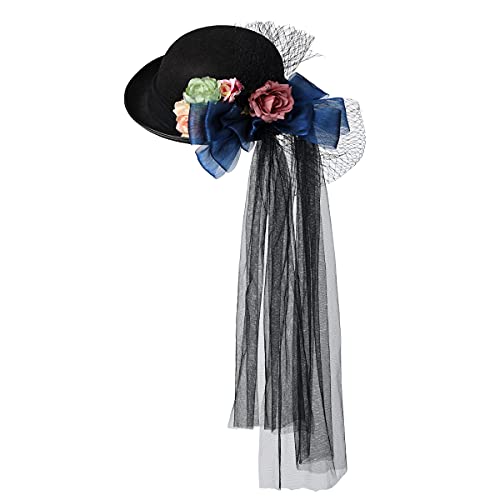 COSDREAMER Steampunk Zylinder Halloween Kostüm Hut langer Spitzenhut mit Brille Schwarz viktorianischer Hut Blume Schleier Fedora Hut schwarz von COSDREAMER