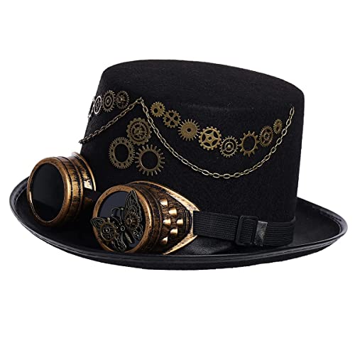 COSDREAMER Steampunk Top Hüte Goggle Gear Hut für Damen und Herren Gr. large, Schwarz (58cm, Schwarz 2) von COSDREAMER