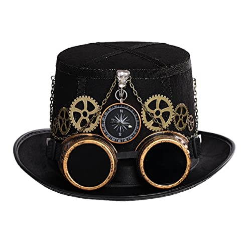 COSDREAMER Steampunk Top Hüte Goggle Gear Hut für Damen und Herren Gr. medium, Schwarz (M, Schwarz) von COSDREAMER