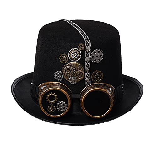 COSDREAMER Unisex Steampunk Zylinder Halloween Kostüm Hut mit Brille Schwarz 9 60cm COSDREAMER Unisex Steampunk Zylinder Halloween Kostüm Hut mit Brille Schwarz 9 60cm von COSDREAMER