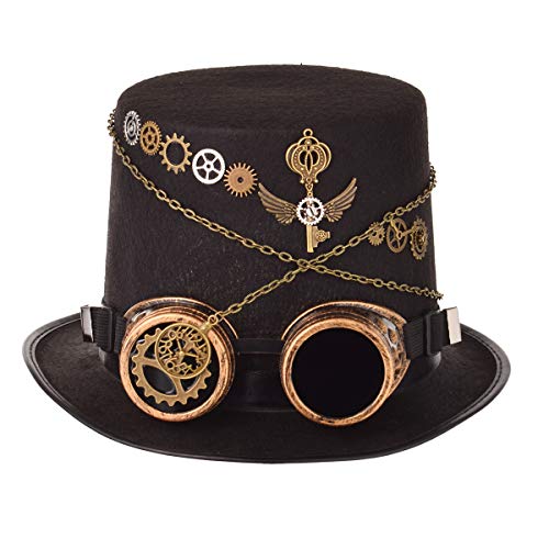COSDREAMER Unisex Steampunk Zylinder Halloween Kostüm Hut mit Brille Schwarz 58cm COSDREAMER Unisex Steampunk Zylinder Halloween Kostüm Hut mit Brille Schwarz 58cm von COSDREAMER