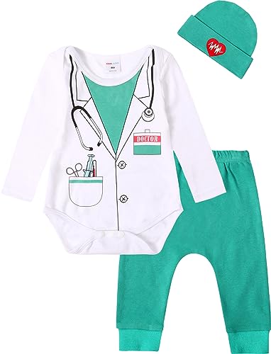 COSLAND Baby Jungen 3-teiliges Baumwollkostüm Säugling Baumwolle Kleidung Set Neugeborene 12 Monate Arzt 3-6 Monate von COSLAND