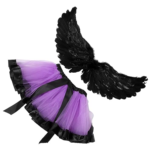 COSMEVIVI 1 Set Halloween Mädchen Tutu Rock Schwarze Flügel Zweiteiliger Bedruckter Mesh Kinderrock Engel Cosplay Requisite Halloween Mädchen Kostüm Engel Kleid Requisite Cosplay Engel COSMEVIVI 1 Set Halloween Mädchen Tutu Rock Schwarze Flügel Zweiteiliger Bedruckter Mesh Kinderrock Engel Cosplay Requisite Halloween Mädchen Kostüm Engel Kleid Requisite Cosplay Engel von COSMEVIVI