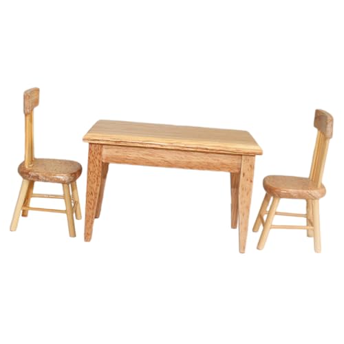 COSMEVIVI 1 Set Miniatur Esstisch Und Stühle, Miniatur Holzstühle, Miniatur Möbeldekor, Holz Puppenhausstühle, Tisch, Puppenhaus, Miniatur Holztisch, Puppenhaus Tischmodell von COSMEVIVI
