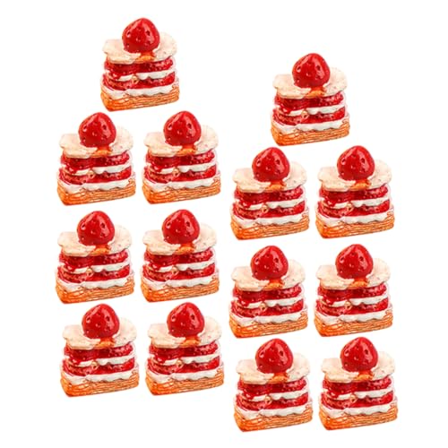 COSMEVIVI 12 Stück Erdbeer Sahne Kuchen Winziges Kuchenmodell Mini Hausdekorationen Gefälschtes Dessert Lebensmittel Requisite Dekor Kunstharz Gefälschte Lebensmittelverzierung von COSMEVIVI