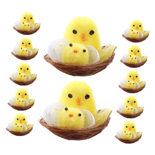 COSMEVIVI 12 Stück Flauschige Mini-osterküken Hühnerdekorationen Für Jungen Und Mädchen Partytütenfüller Mit Nestspielzeug Für Osterdekorationen von COSMEVIVI
