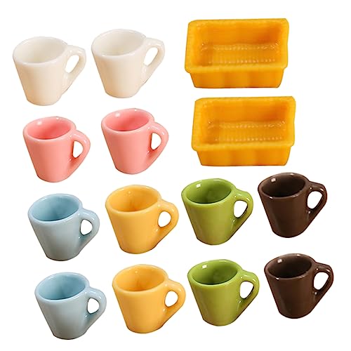 COSMEVIVI Miniatur Dekoration Miniatur Puppenhaus Geschirr 14 Teiliges Miniatur Kaffeetassen Set Mini Teetassen Und Untertassen Für Puppenhaus Dekoration Realistische Resin Modelle 6 Farben von COSMEVIVI