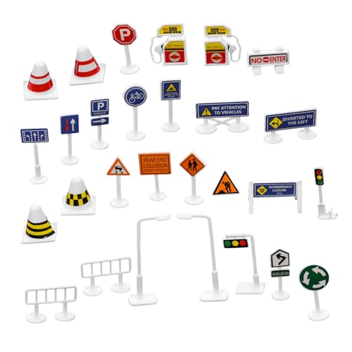COSMEVIVI 28 Stück Verkehrszeichen Für Bauschilder Für Konstruktionsspielzeug Mini-straßenschilder Aufkleber Autospielzeug Spiel Ausführen Bitte Langsamer Fahren Plastik von COSMEVIVI