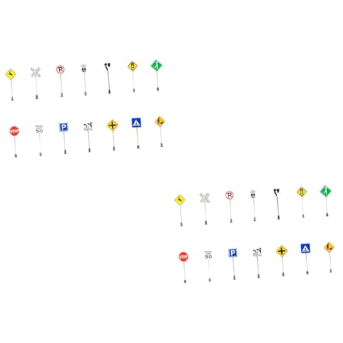 COSMEVIVI 28 Teiliges Mikro Landschaftszubehör, Schulunterricht, Sandtisch, Straßensperrenschilder, Landschaftsschild Simulation, Verkehrsschilder, Straßenschild, Spielzeugmodell, Mini von COSMEVIVI