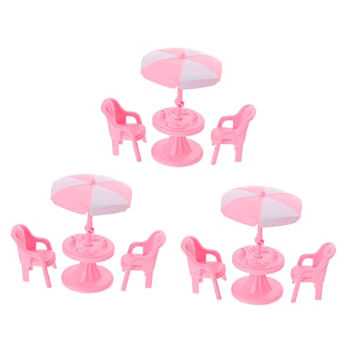 COSMEVIVI 3 Sätze Mini-stuhlschirm Puppenspielsets Mini-regenschirme Hausdekoration Mini-strandkorb Tischdekoration Tischminiaturen Miniaturstuhl Tische Und Stühle Weiß Abs Mädchen Herz von COSMEVIVI