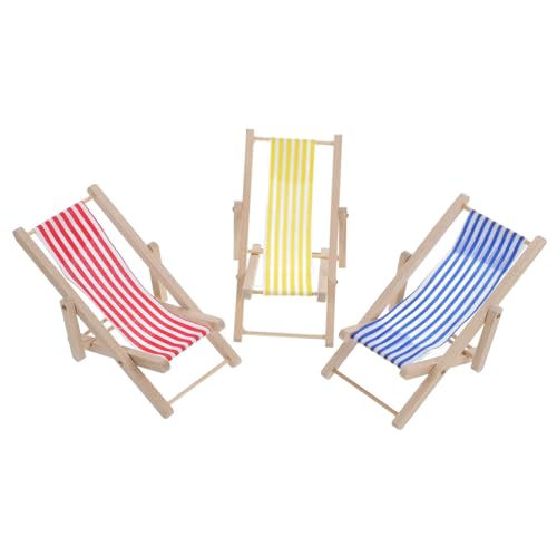 COSMEVIVI 3 Teiliger Puppenhaus Loungesessel, Miniatur Stuhl Zur Dekoration, Miniatur Strandstuhl, Puppenhausmöbel, Basteln, Mini Strandstuhl Aus Holz, Simulierter Strandstuhl, Mini von COSMEVIVI