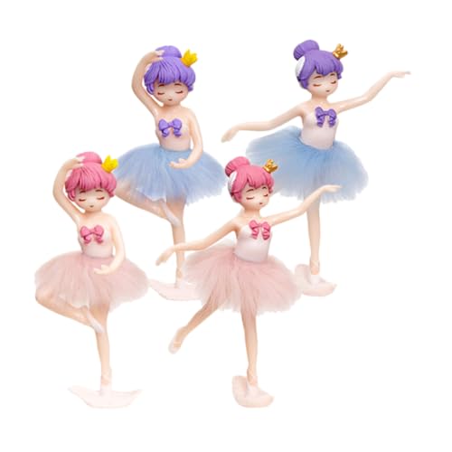 COSMEVIVI 4 Stück Ballerina Mädchen, Cupcake Topper, Autoschmuck, Schreibtisch, Backdekorationen, Ballett Mädchen Figur, Dekoration Für Kuchen, Muffin Topper, Tänzer Skulpturen von COSMEVIVI
