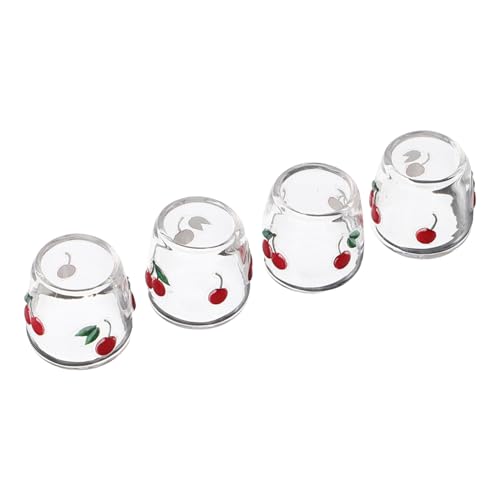 COSMEVIVI 4 Stück Miniaturisierte Gläser mit Kirschmuster Teiliges Puppenhaus Zubehör für Realistische Küchenaccessoires und Dekorationen Puppenstuben von COSMEVIVI